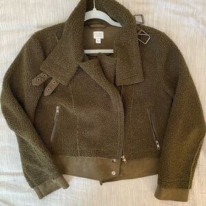 Boutique Brand Peyton Jensen Olive Sherpa Moto Jacket Size Large